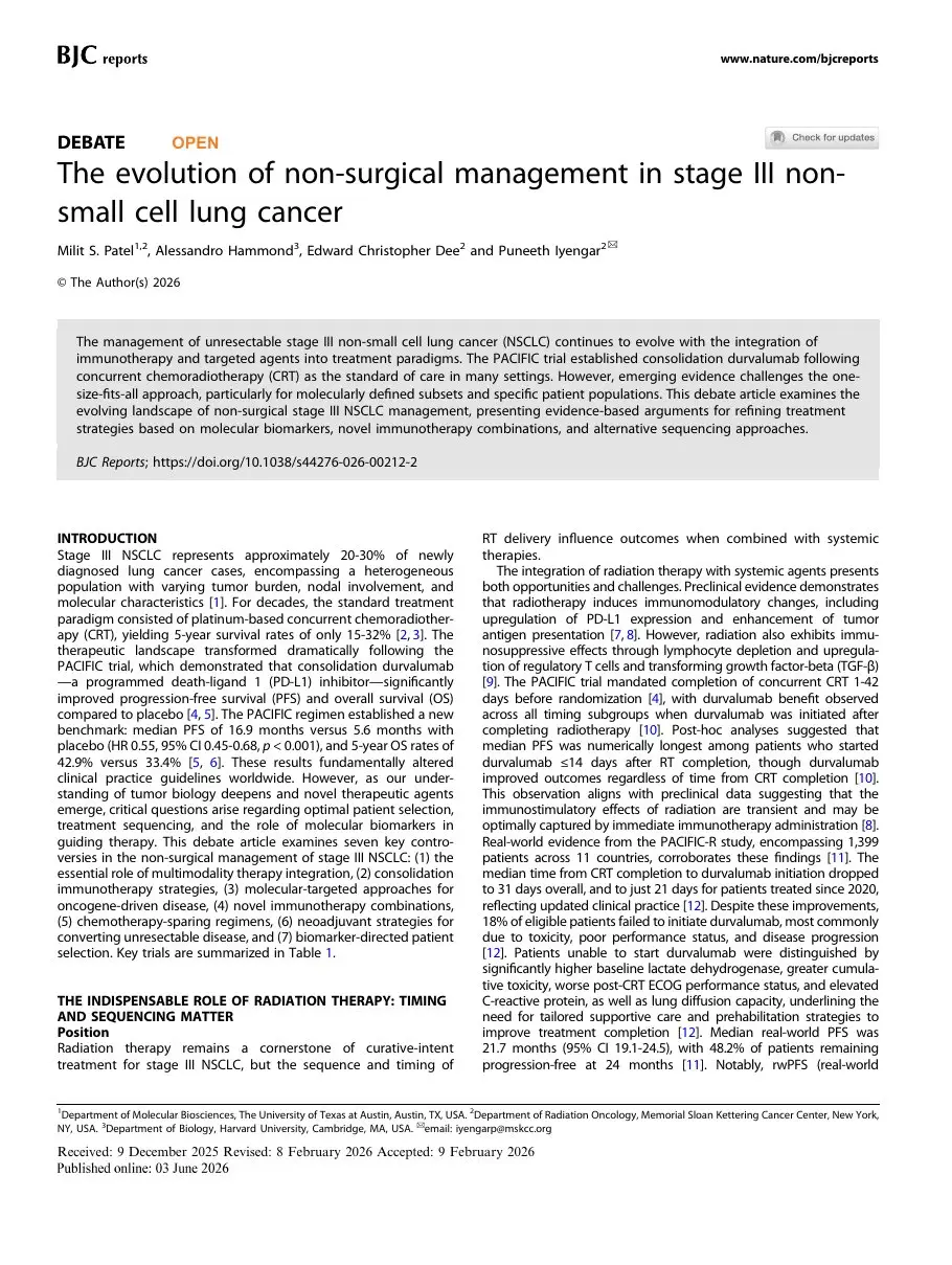 First page of “The evolution of non-surgical management in stage III non-small cell lung cancer”