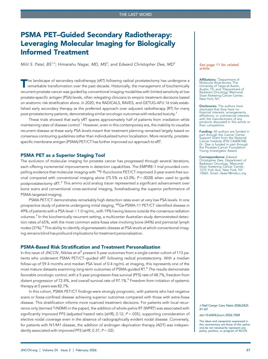 First page of “PSMA PET–Guided Secondary Radiotherapy: Leveraging Molecular Imaging for Biologically Informed Treatment”